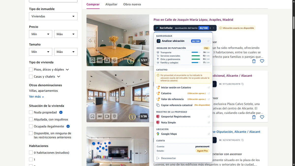 Idealista Extension Toolbar Preview