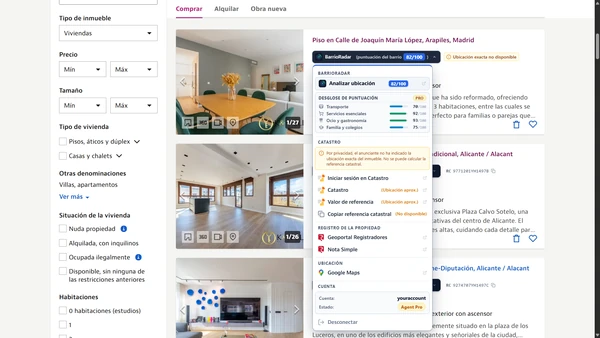 BarrioRadar Chrome Extension Toolbar on Idealista